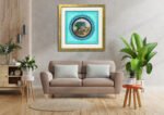 Brown sofa and a wooden table in living room interior with plant